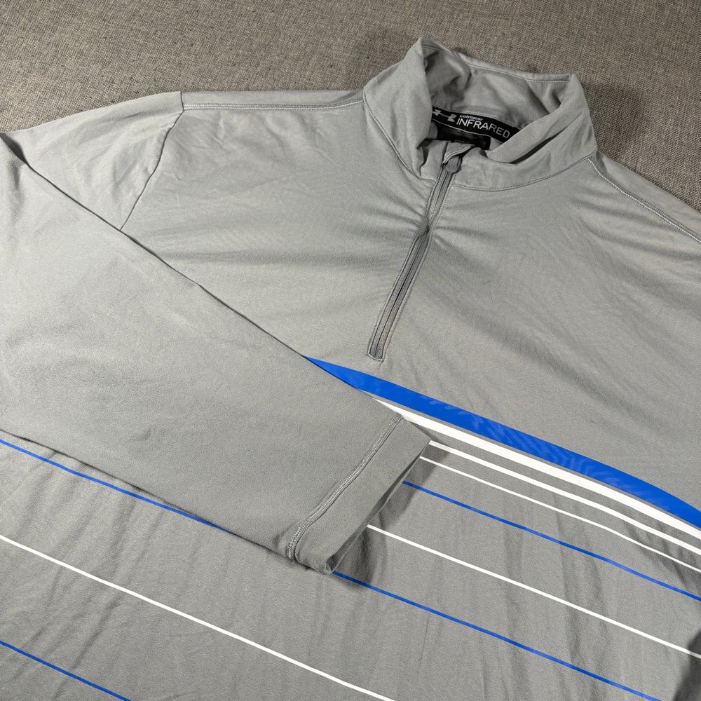 Under Armour Pullover Mens Large Grey ColdGear Infrared 1/4 Zip Striped Logo